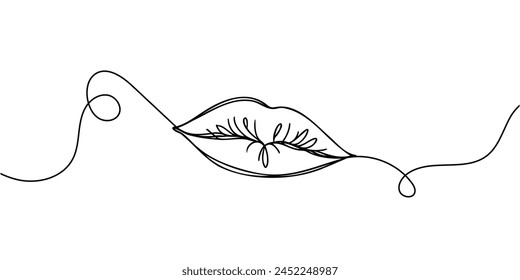 Continuous line female lips, vector illustration.