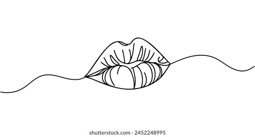 Continuous line female lips, vector illustration.