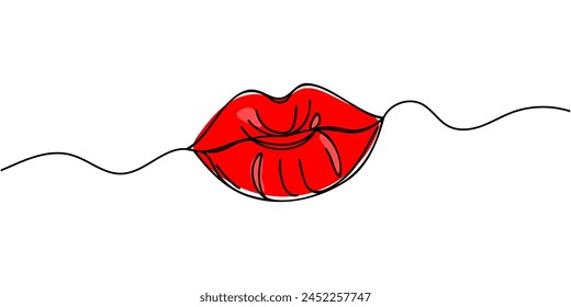 Línea continua labios femeninos, Ilustración vectorial.