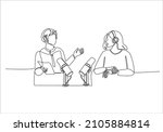 
continuous line female and male radio announcer vector illustration