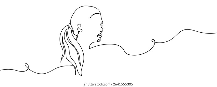 Continuous line, female person with ponytail hairstyle Hand drawn vector art lines on transparent background.