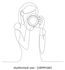 
continuous line female photographer photo vector illustration