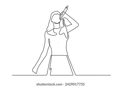 continuous line of female singer.single line of female singing.line art of female holding mic and singing.