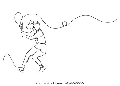 continuous line of female tennis player.single line vector of female tennis athlete.athlete is hitting a tennis ball drawn in one line