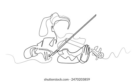 continuous line of female violinist.one line drawing of violinist.classical music concert,orchestra one line vector concept.isolated white background