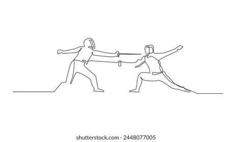 continuous line of fencing sport.one line drawing of fencing competition championship.single line vector illustration.isolated white background