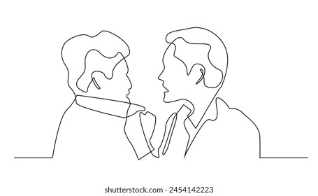 continuous line of a fight between two men.single line vector of fighting holding the opponent's shirt collar.line drawing of fighting manhood