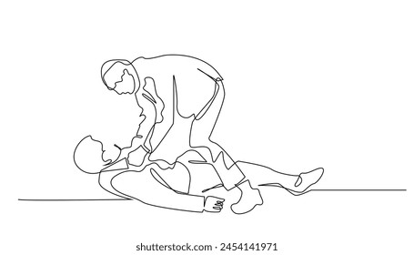 continuous line of fighting between two men.single line vector of fighting fist fight.line drawing of fighting manhood