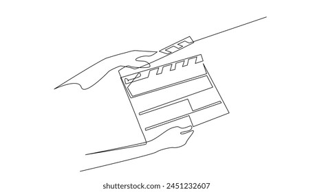 continuous line film Clapperboard.line drawing of film making process.single line hand holding film Clapperboard.line vector eps 10