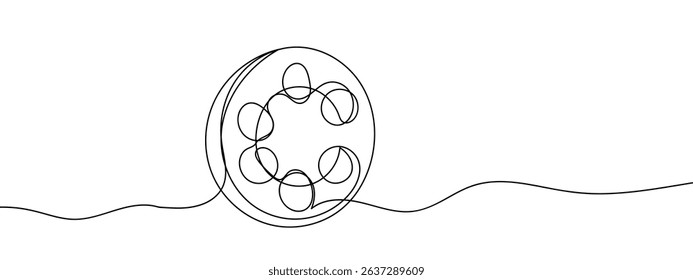 Continuous line, film roll, movie Line Art Vector Transparent Background.
