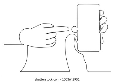 continuous line of finger points to smartphone.