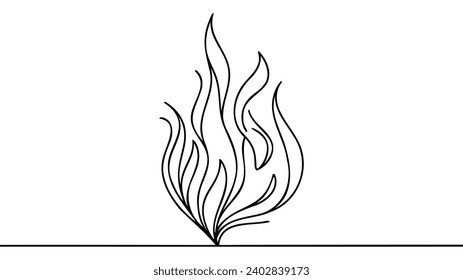 Continuous line fire, flame one line drawing isolated vector fire illustration.