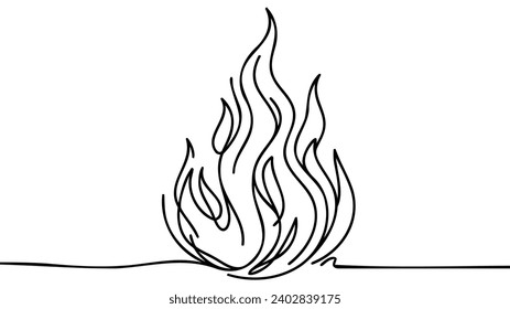 Continuous line fire, flame one line drawing isolated vector fire illustration.