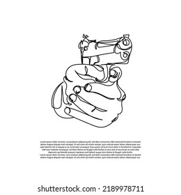 continuous line of firearms. hand pointing firearm. line art of hand holding a gun