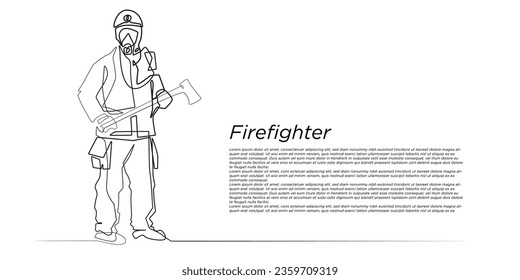 continuous line of firefighter.single line vector of person firefighter holding axe.