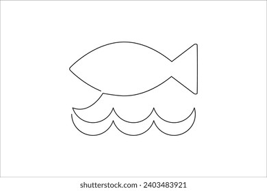 Continuous Line Fish Icon, Monoline Fishing Symbol, One Line Tuna Silhouette, Salmon Sign, Fish Endless Shape, Vector Illustration