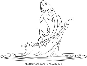 Continuous line fish rising from the water.	
