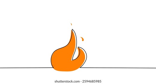 Continuous line flame icon in color. A simple line drawing of a burning fire with color in a minimalist style on a white background. Vector illustration