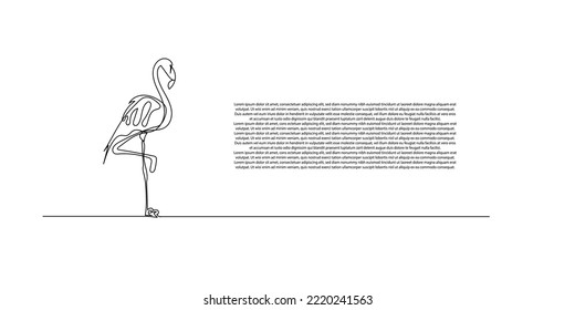 continuous line of flamingos.one line drawing of flamingo lifting one leg isolated on white background
