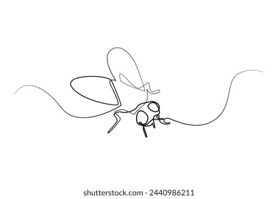 continuous line of flies.one line drawing of flies.one line drawing of annoying fly animal.single line vector illustration.isolated white background