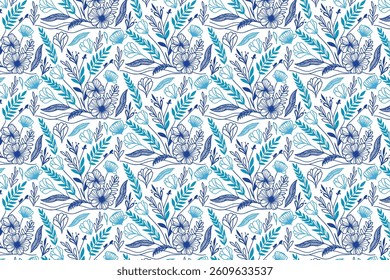 continuous line floral design with one line cotton flower sketches for seamless textile fashion and wallpaper prints

