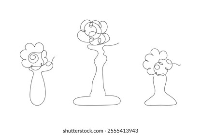 Continuous line flower hand drawn abstract art for element, decoration and illustration. line art.