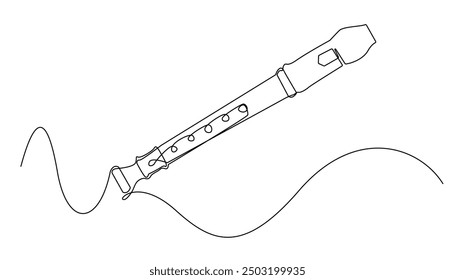 continuous line flute.flute musical instrument equipment drawn in one line.single line vector illustration.isolated white background