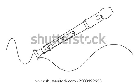 continuous line flute.flute musical instrument equipment drawn in one line.single line vector illustration.isolated white background