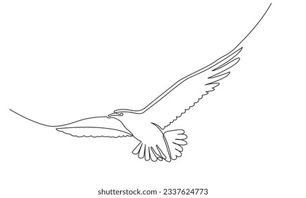 Continuous line Flying bird drawing .white background for decorative element.Doodle vector illustration Line art, outline.