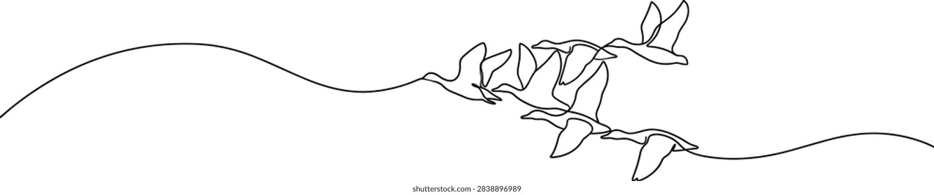 Continuous line flying duck vector illustration for minimalist nature and wildlife design