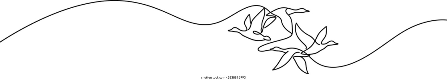 Continuous line flying duck vector illustration for minimalist nature and wildlife design