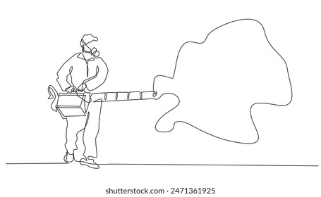 continuous line fogging mosquitoes.one line vector drawing of spraying disinfectant to eradicate mosquitoes.extermination of mosquito larvae.single line vector illustration