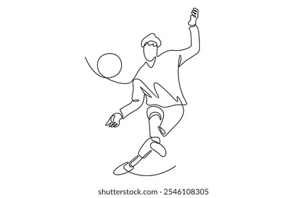 Continuous line of football player kicks the ball