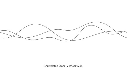 Continuous line in form curve wave, seamless abstract pattern. Wavy striped graphic background. Calm, still water of sea, river, ocean, swimming pool. Line art template. Vector outline illustration