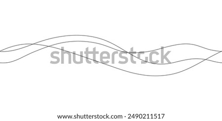Continuous line in form curve wave, seamless abstract pattern. Wavy striped graphic background. Calm, still water of sea, river, ocean, swimming pool. Line art template. Vector outline illustration