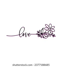 Continuous line in the form of writing "I love you" flower shape, minimalism, decoration, greeting card - Vector