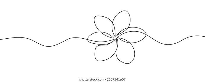 Continuous line, frangipani flower line art vector illustration with white background.