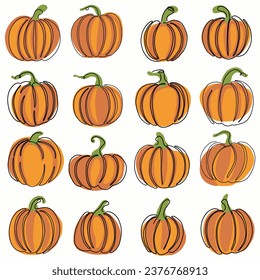 Continuous line freehand drawing of Halloween pumpkin. Vector illustration.