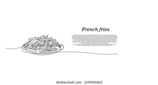 continuous line of french fries. line drawing of serving french fries in a plate