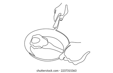 Continuous line of fried egg on a pan