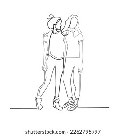 continuous line of friendship .two women friendship in line drawing.line art of two women.best friend line vector