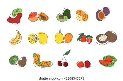 Frutos de línea continua.Elemento de diseño para tienda de comestibles, tienda de verduras. Ilustración vectorial.