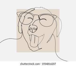 Kontinuierliche Linie, lustige Welpen mit Brille verzerrt. Zeichnen von Set Pet. (Vektorgrafik: eine Zeilenzeichnung)