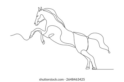 continuous line galloping horse stallion running animal sketch drawing editable stroke vector illustration