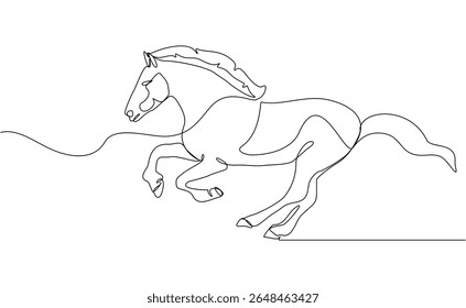 continuous line galloping horse stallion running animal sketch drawing editable stroke vector illustration