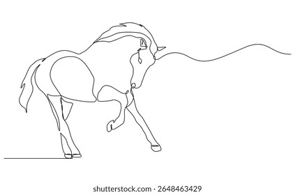 continuous line galloping horse stallion running animal sketch drawing editable stroke vector illustration