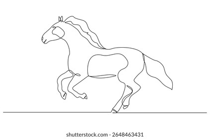 continuous line galloping horse stallion running animal sketch drawing editable stroke vector illustration