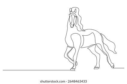 continuous line galloping horse stallion running animal sketch drawing editable stroke vector illustration