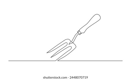 continuous line of garden tools.one line drawing of tools for gardening.one single vector of garden tools