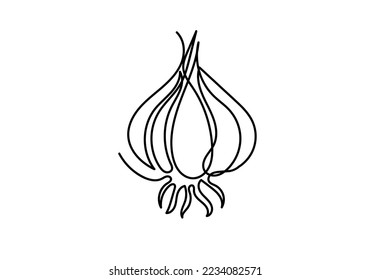 continuous line of garlic.
one line drawing of garlic. line art of garlic on white background